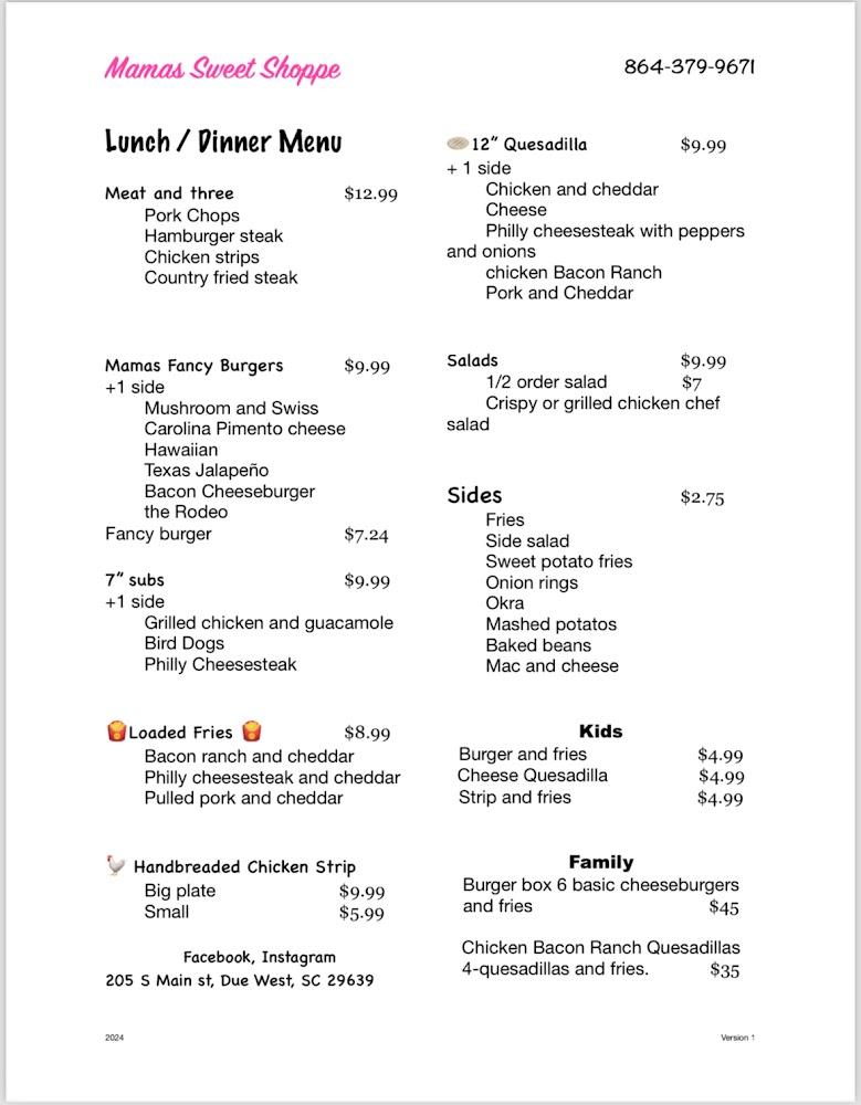 Mama's Sweet Shoppe Menu image 1